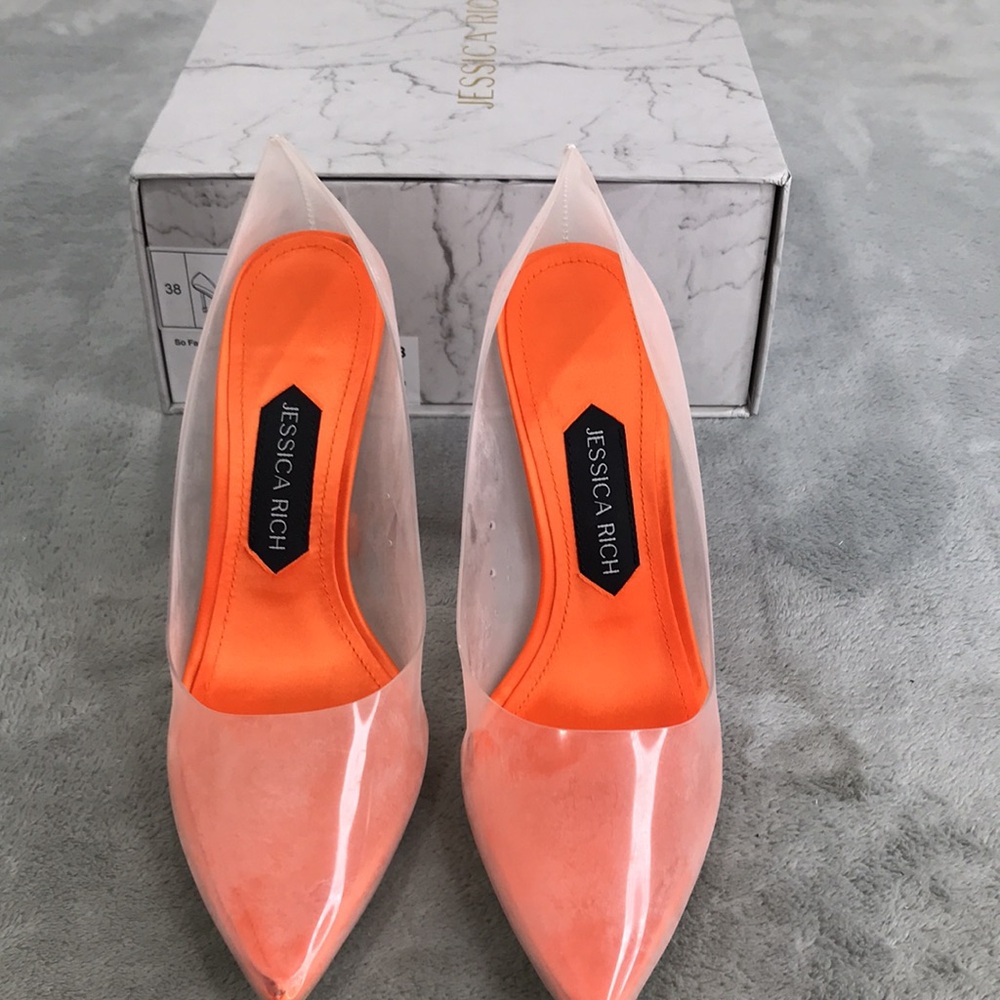 Jessica Rich Transparent SO Fancy Heels Orange Size 7.5 New